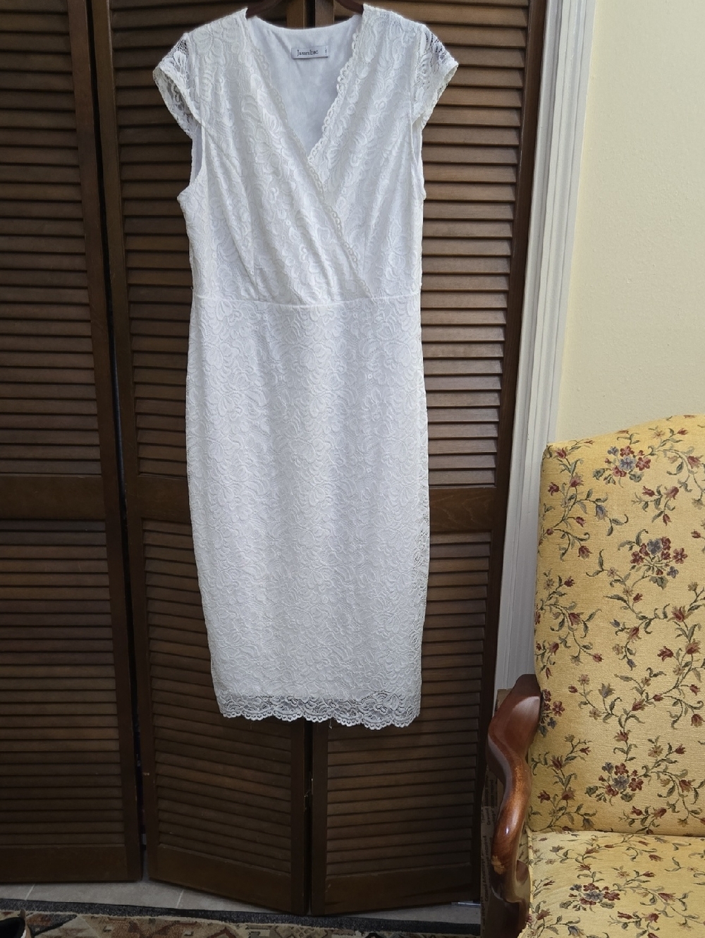 White Lace Midi Wrap Dress